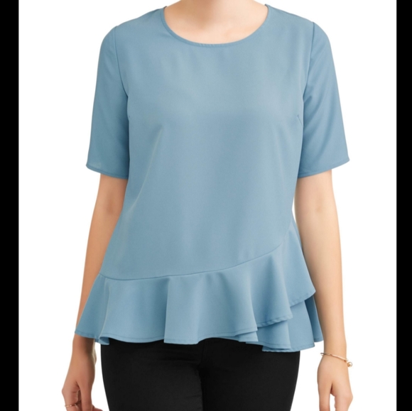 Time and Tru Tops - Plus Size Blue Boutique Ruffle Peplum Top